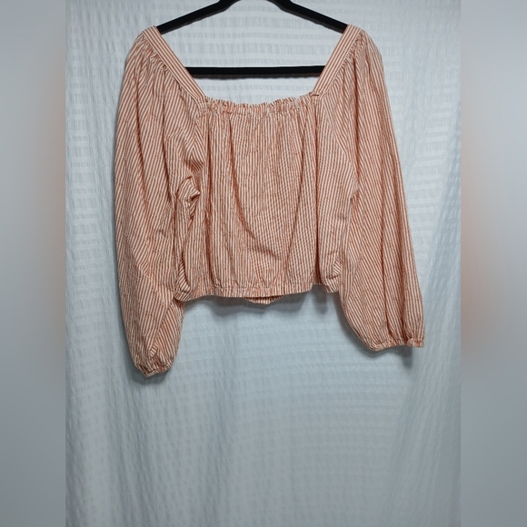 Madewell Puff Sleeve, Button Front Crop Top In Embroidered Stripe. LadiesSize XL - Picture 4 of 11